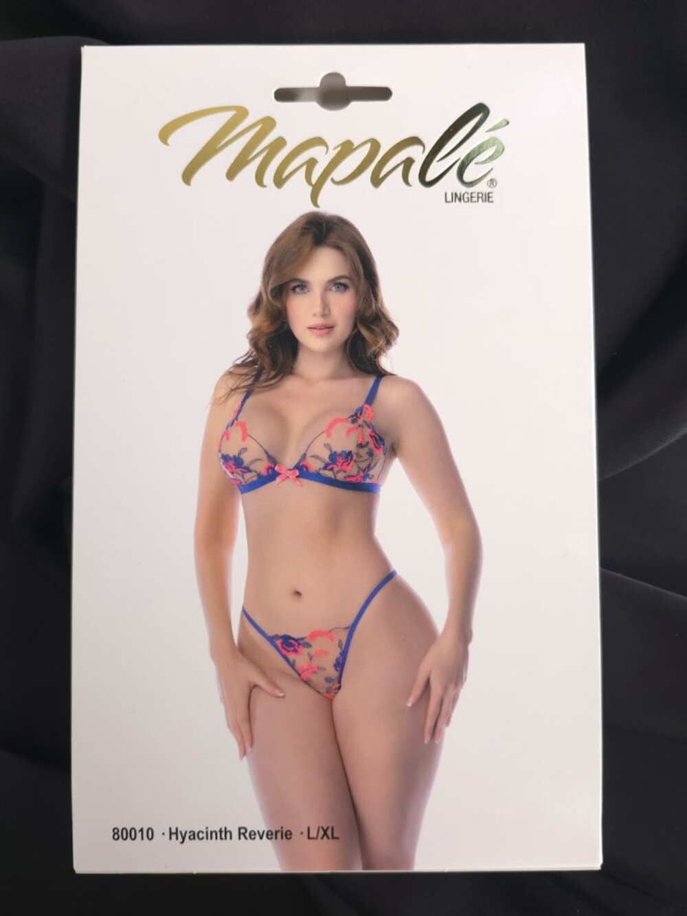 Mapale Hyacinth Reverie Floral Embroidered Bralette Thong Set L/XL